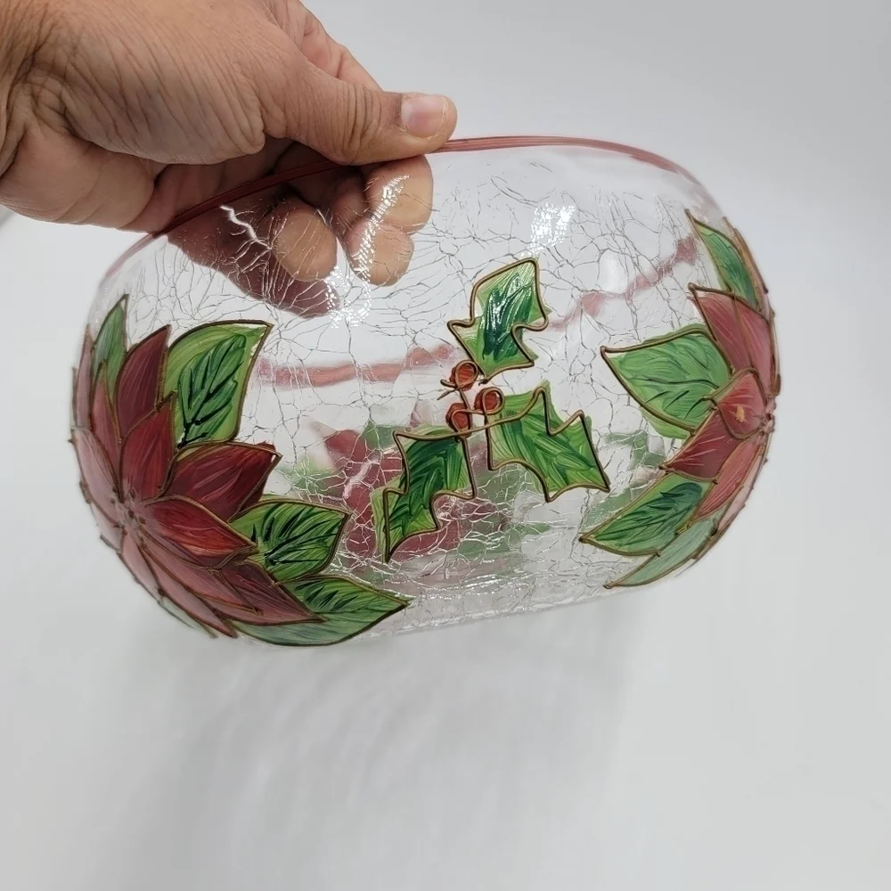 Celebration Pointsettia Mouthblown, Hand Painted, Cracked Glass 9